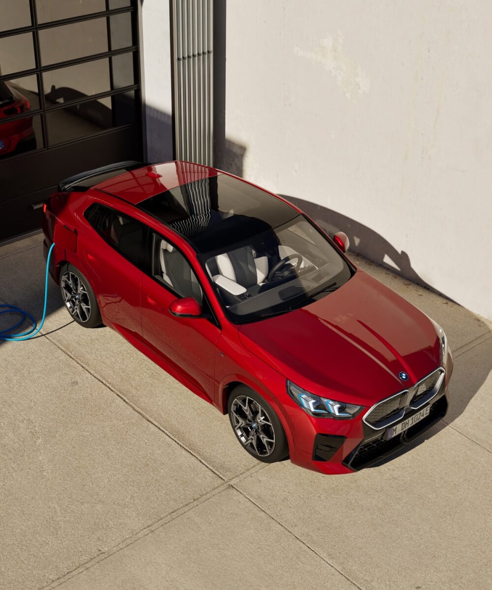 Top angled view of red BMW iX5