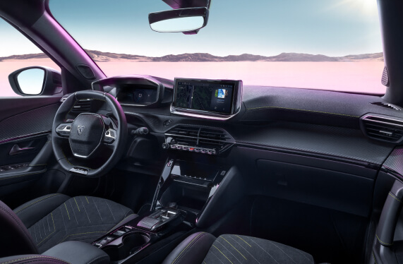 Interior view of Peugeot 2008 - Window, dashboard steering wheel an seats