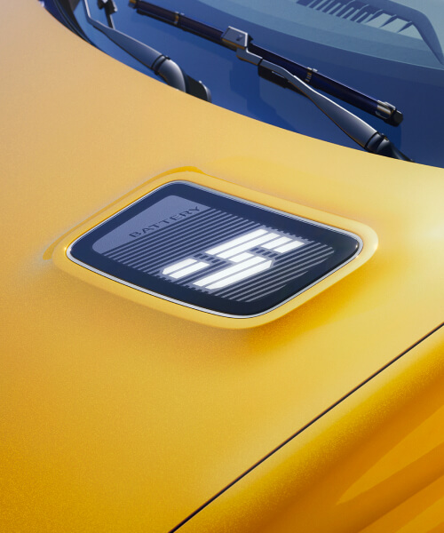 Close up view of Renault R5 bonnet logo