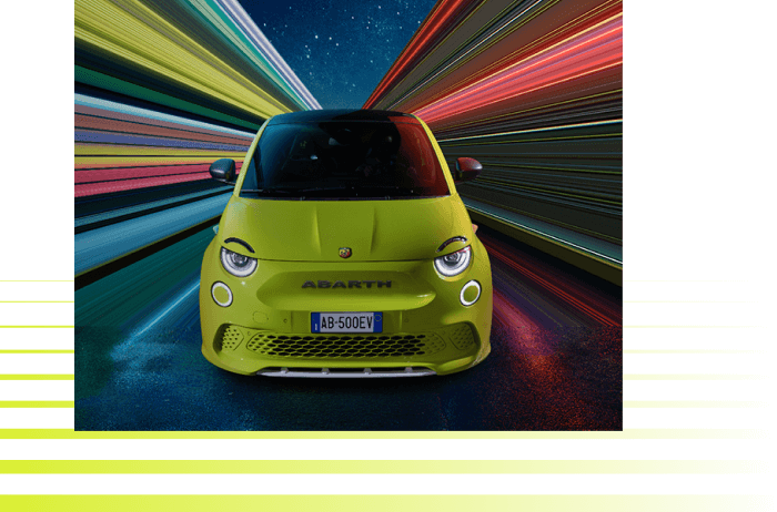 Front shot of Acid Green Abarth 500e Scorpionissima