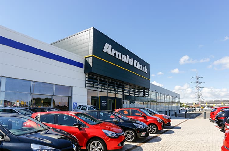 Cars lined up outside Arnold Clark Head Office