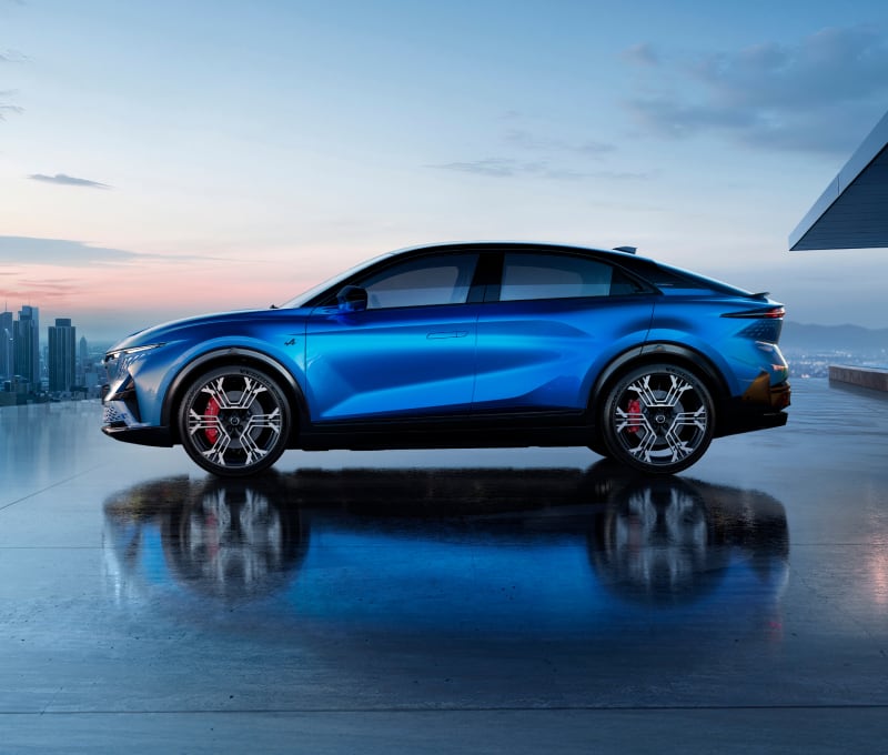 Side angled view of Alpine A390