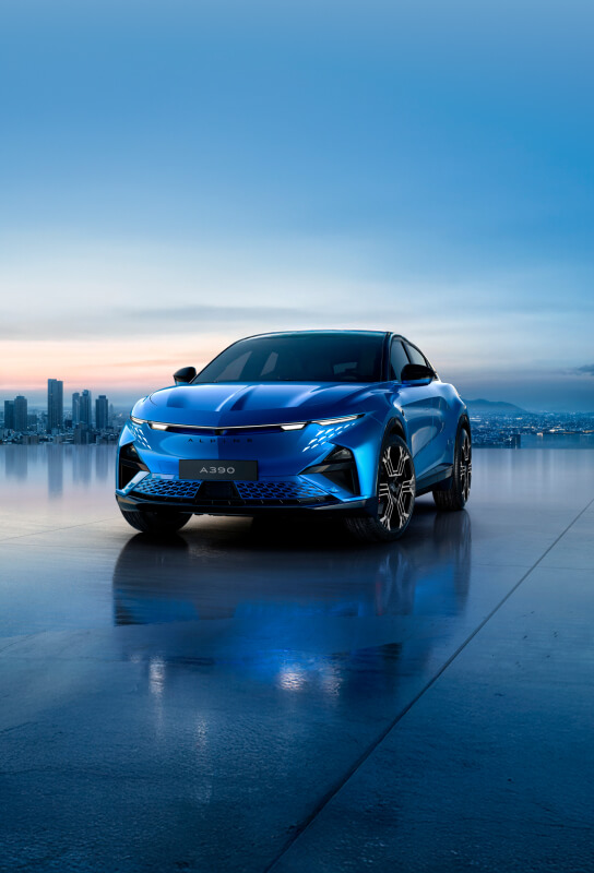 Front angled view of Alpine A390 headlights