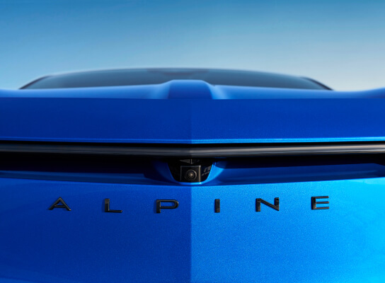 Front angled close up view of Alpine A390 headlights