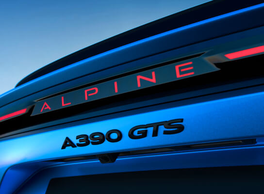 Rear angled view of Alpine A390 headlights