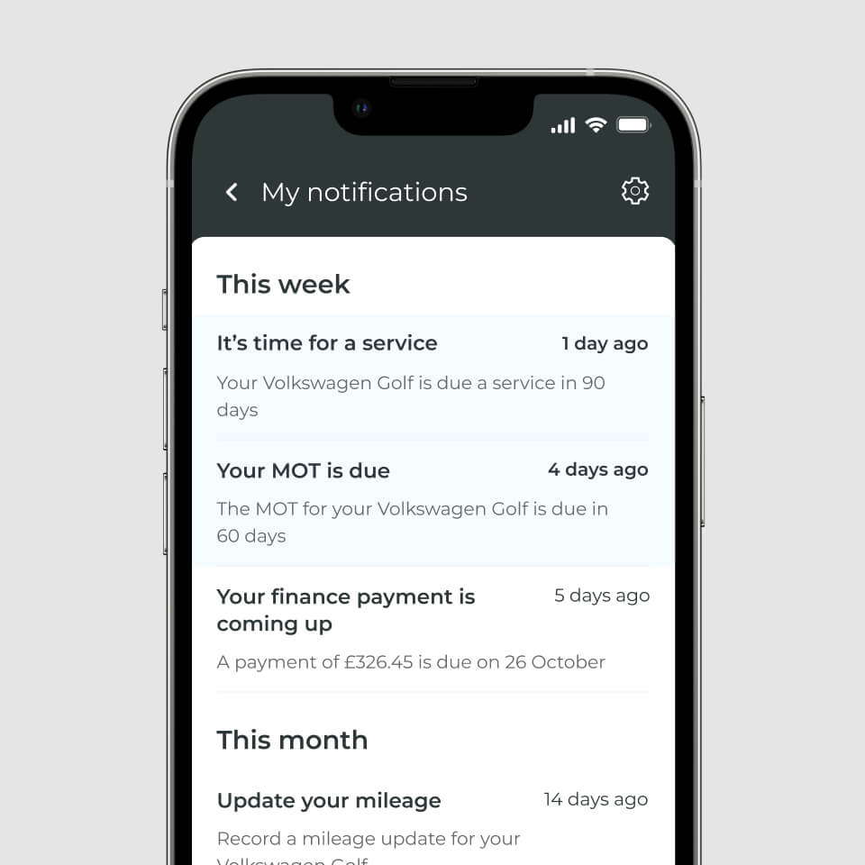 Notifications screen on the app