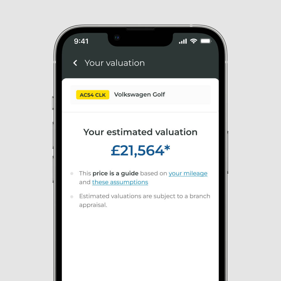 Valuation screen on the app
