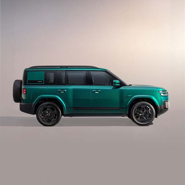 Side profile of BYD Ti 7 in green
