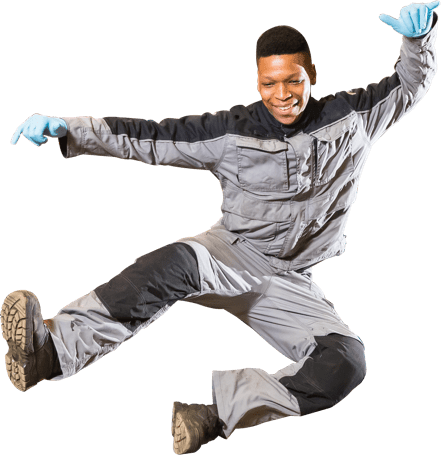 Arnold Clark technician jumping for joy