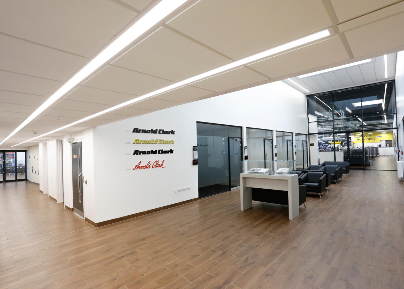 Hillington reception area with Covid signage