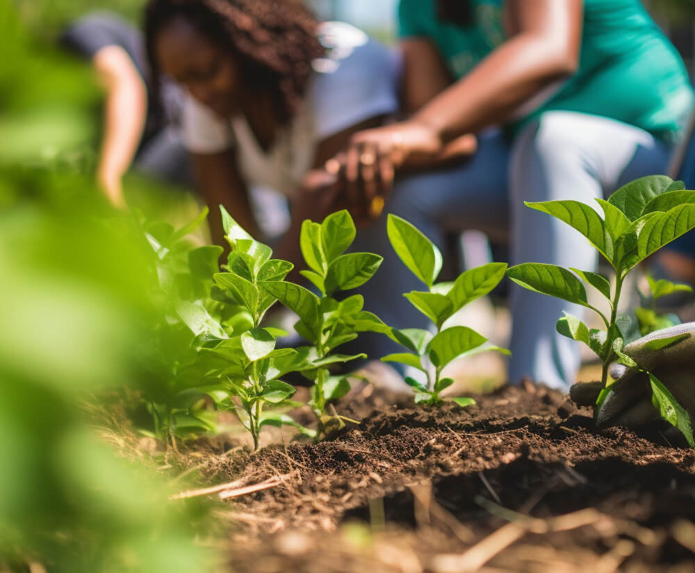 People outside gardening