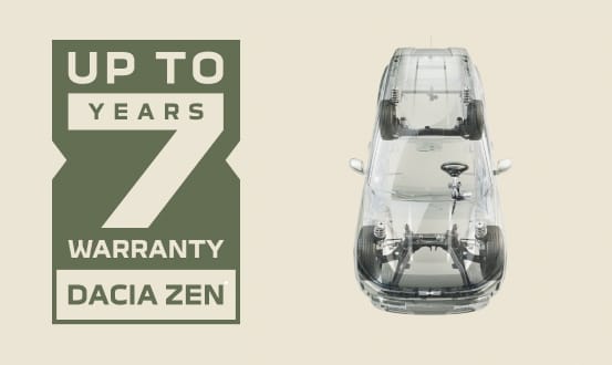 Dacia Zen 7 Year Warranty logo with transparent car to the side