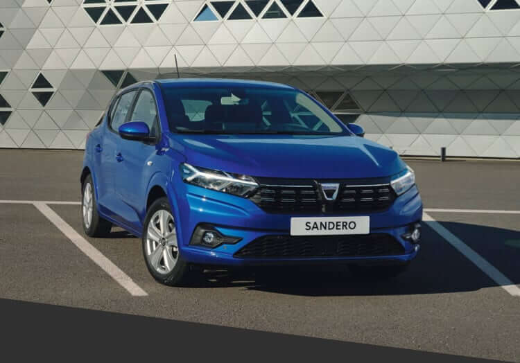 Blue Dacia Sandero front right view