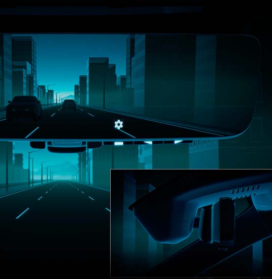 DS No7's digital rear-view mirror showing multiple views