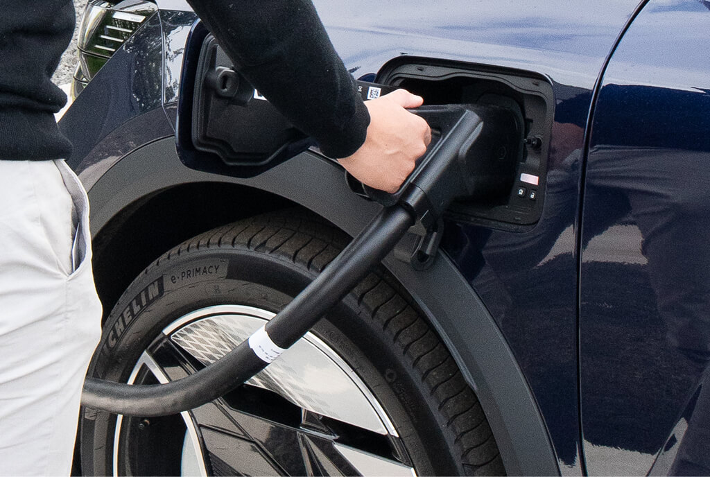 Closeup of electric car charging port