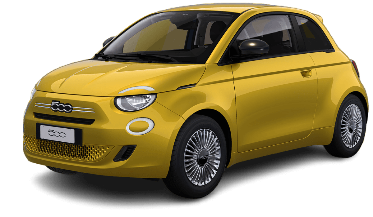 Front angled view of Fiat 500 Hybrid