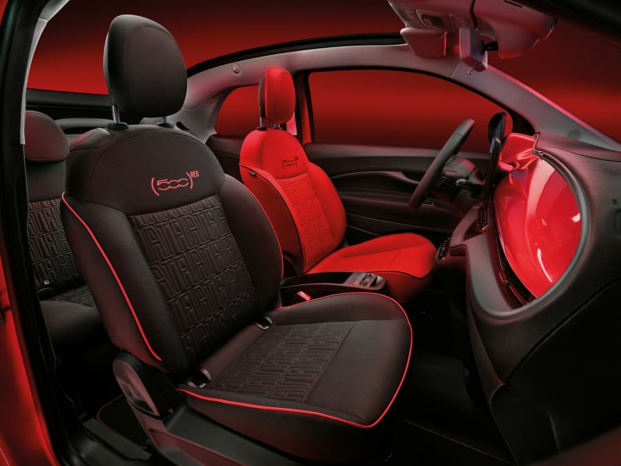 Interior view of Fiat 500e (RED)