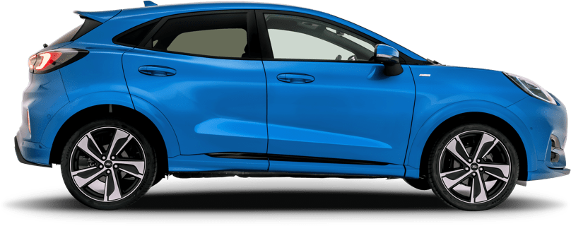 Blue Ford Puma side perspective
