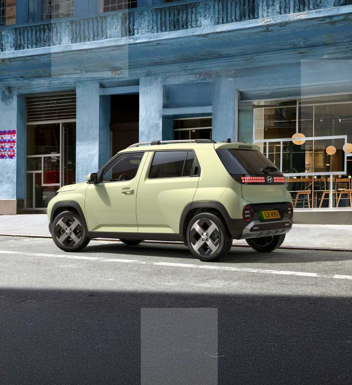 Rear angled side view of Hyundai Inster