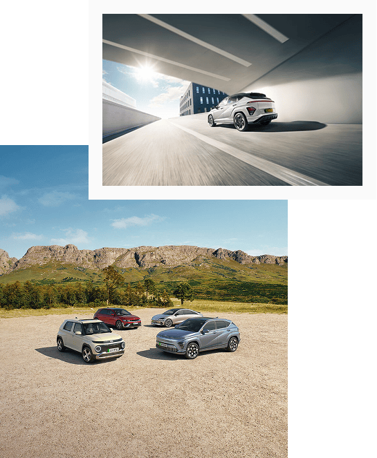 Two stacked images with Hyundai range and Hyundai in motion