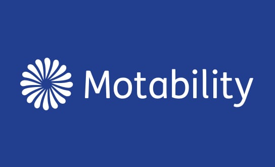 Motability logo on a blue background.