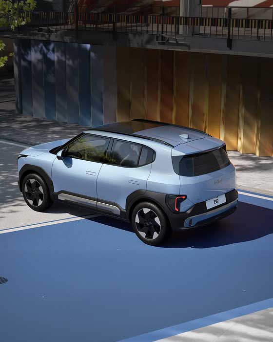 Rear-quarter view of the KIA EV2