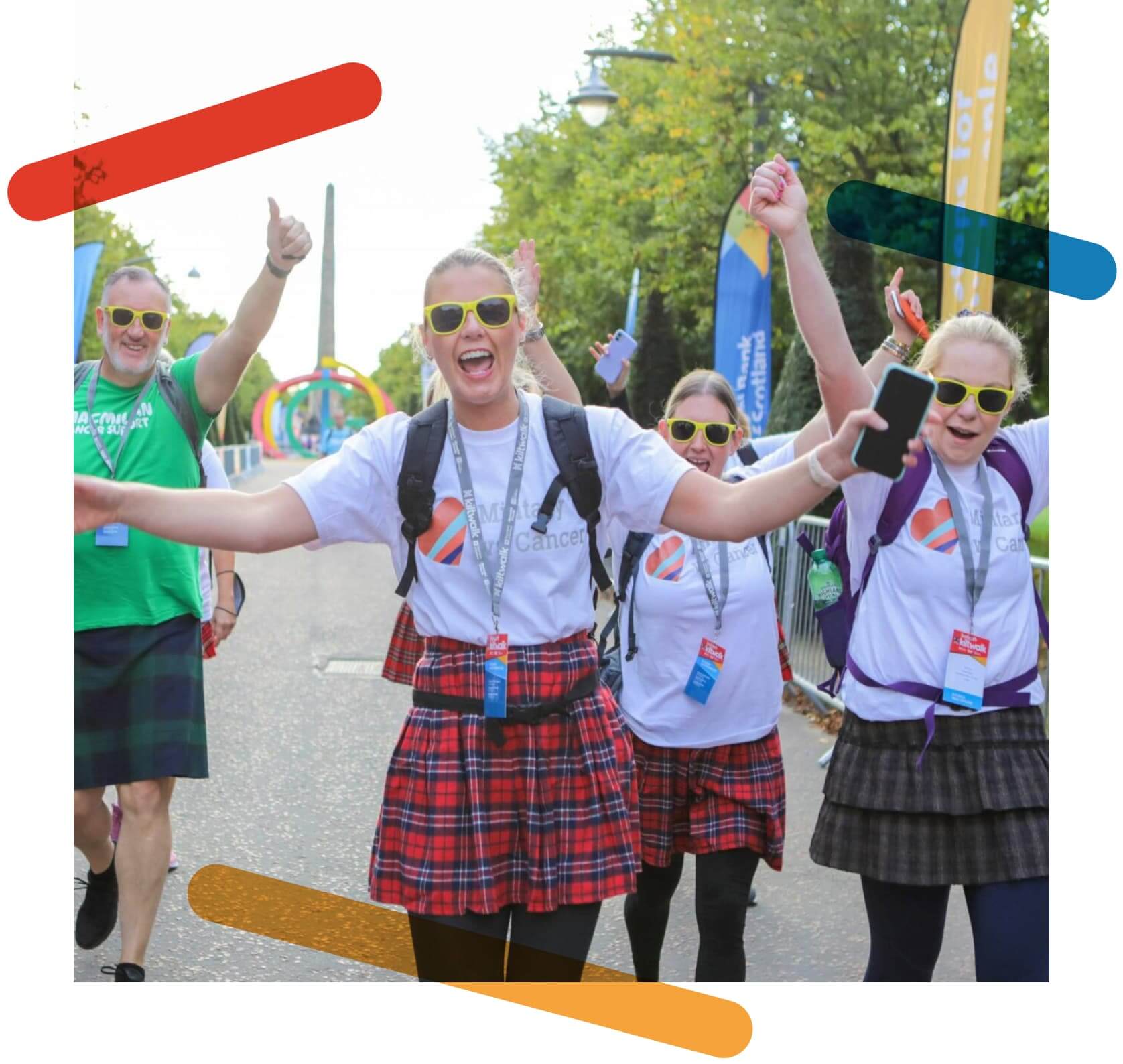Group photo of people at the Kiltwalk