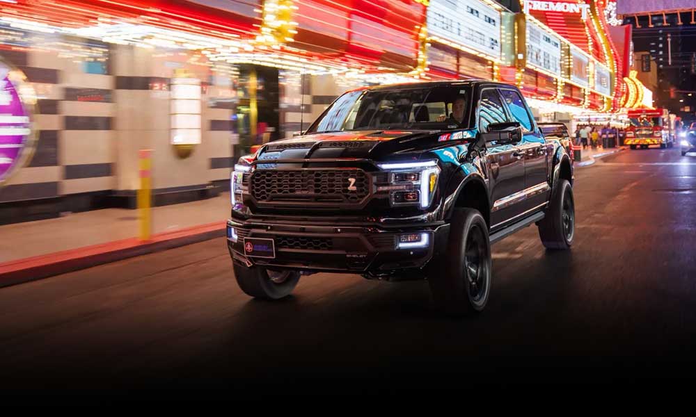 Shelby Mustang in white driving