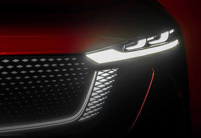 Close up view of Mazda6e front LED lights