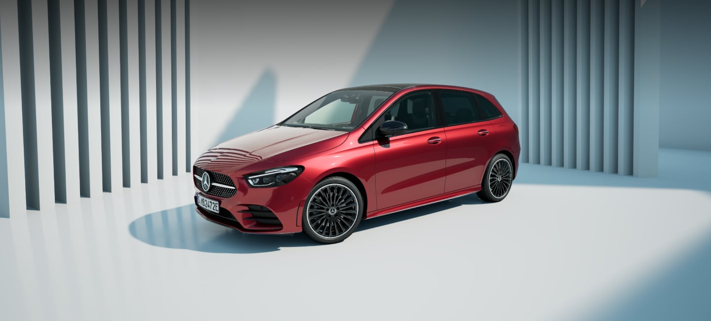 Angled shot of red Mercedes-Benz B-Class