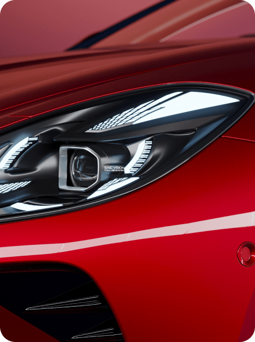 Close up of red MG Cyberster front lights