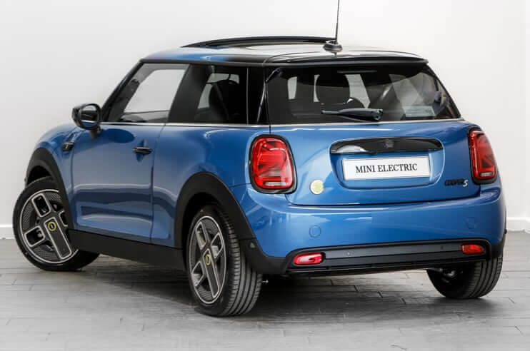 Rear Angeled shot of MINI Electric in Blue
