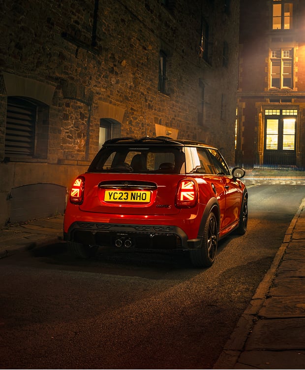 Rear angled view of MINI Cooper