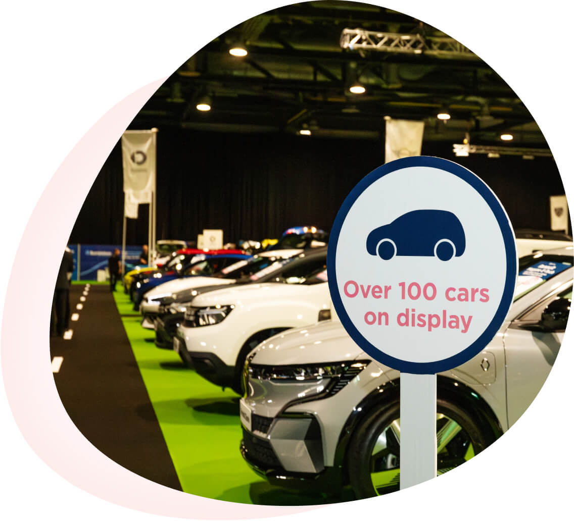 Sign displaying over 100 cars on display