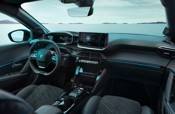 Interior view of Peugeot 208 - Steering wheel and and digital screen