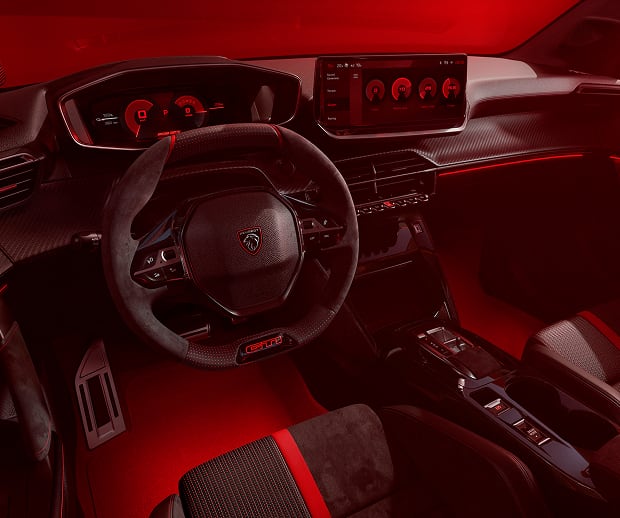 Interior angled view of Peugeot 208 GTI