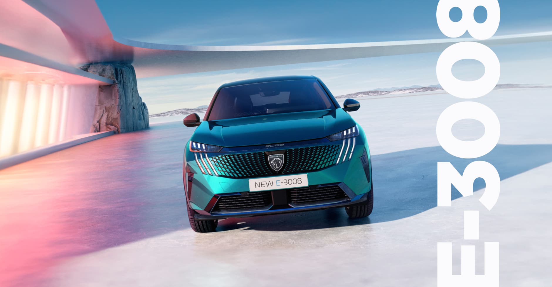 Front view of Peugeot 3008 with gradient background