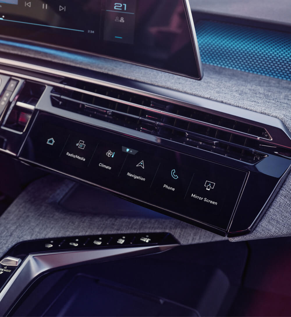 Close up interior view of Peugeot 3008 infotainment system