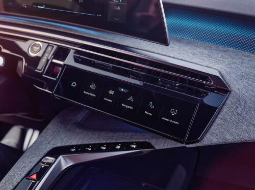Close up interior view of Peugeot 3008 infotainment system
