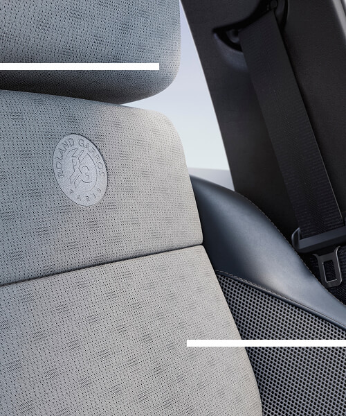 Close up interior view of Renault 5 Roland Garros seats