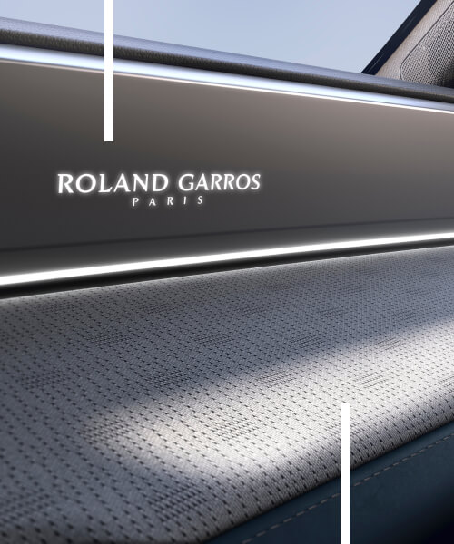 Close up interior view of Roland Garros dashboard with logo