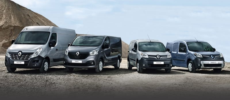 Renault van range on a construction site.