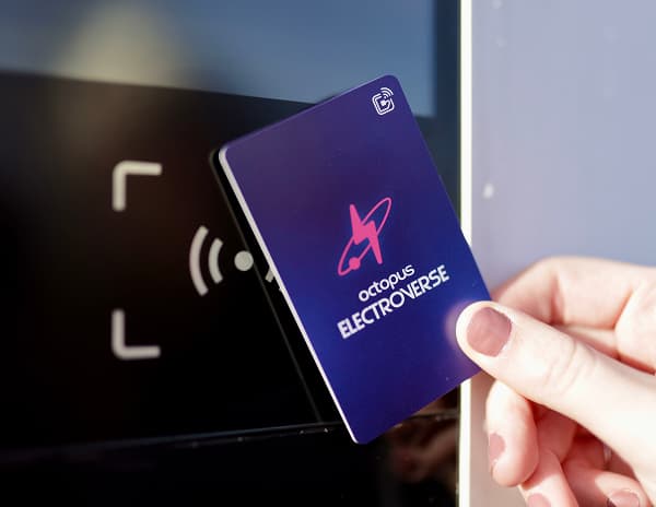Close-up of customer using Octopus Electroverse card on Arnold Clark Charge charger