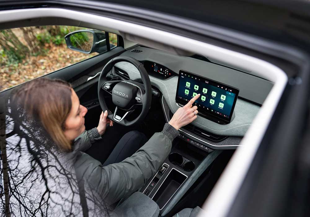 Woman selecting item on touchscreen