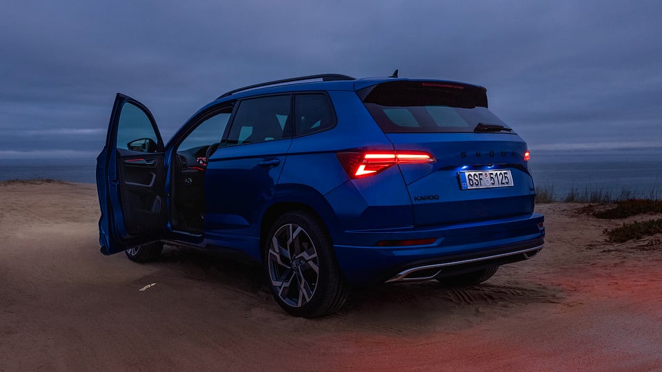 Rear angled view of Skoda Karoq