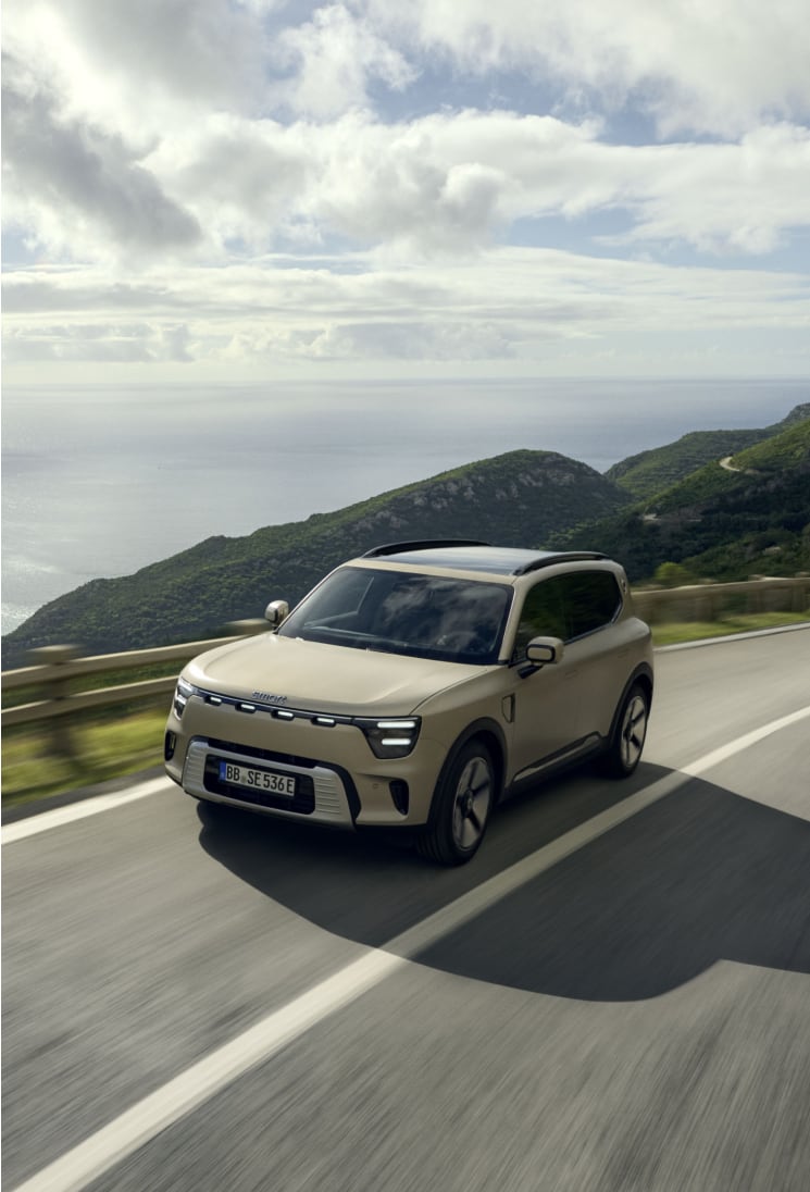 Front angled view of smart #5 on the road