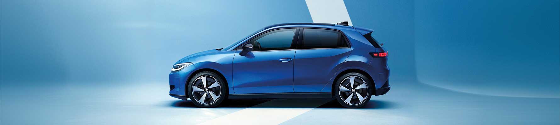 Blue Volkswagen ID. Polo against gradient blue background