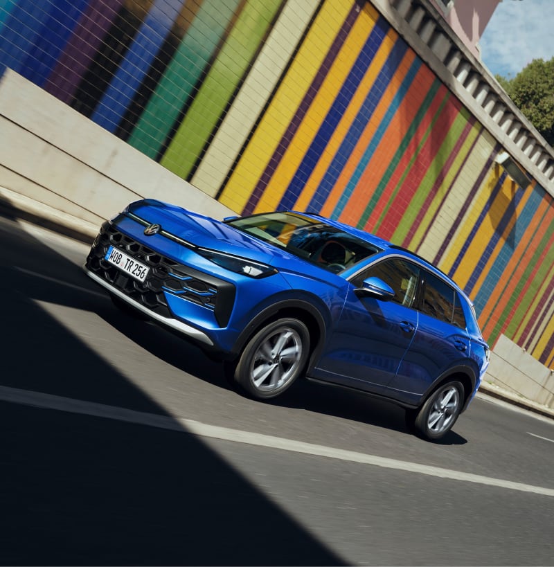 Front angled view Volkswagen T-Roc on the road