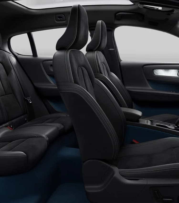 Angled shot of Volvo C40 Recharge interior and seats