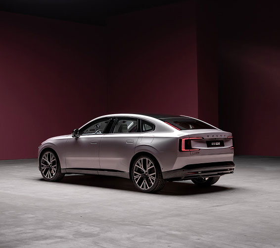 Rear side view of silver ES90 in a studio with light from above